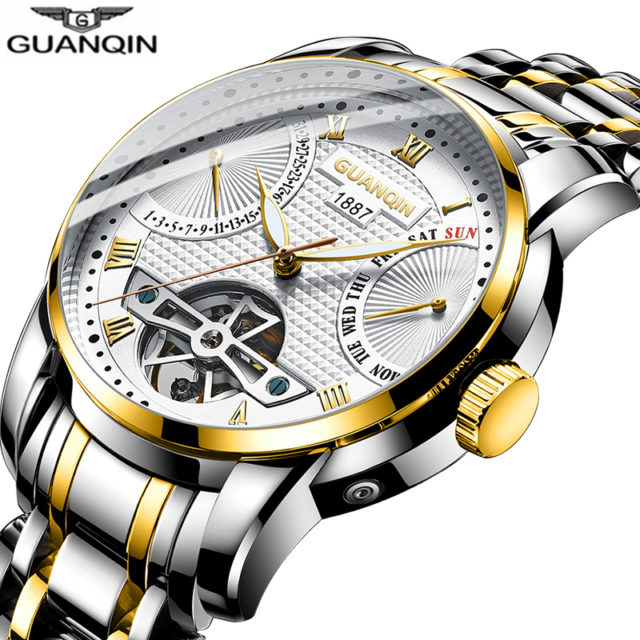 2019 GUANQIN Watch men Automatic clock men swimming Mechanical men watch top brand luxury waterproof Tourbillon style erkek saat