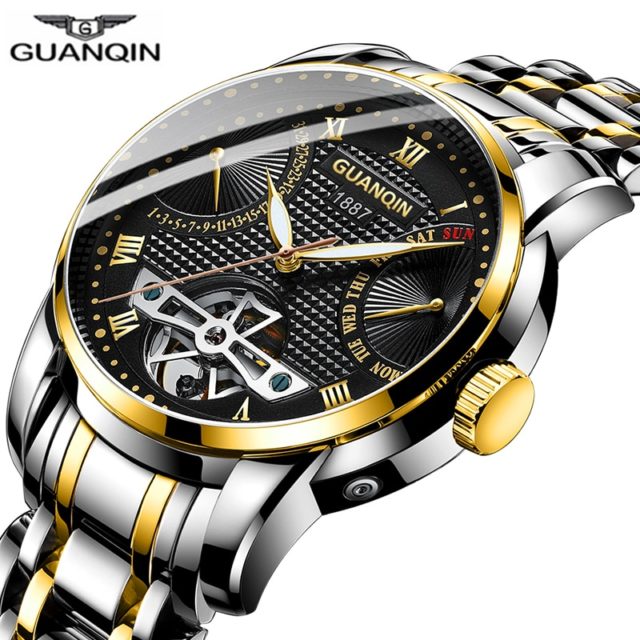 2019 GUANQIN Watch men Automatic clock men swimming Mechanical men watch top brand luxury waterproof Tourbillon style erkek saat