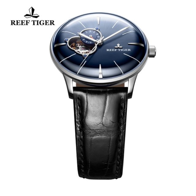 Reef Tiger/RT Blue Automatic Watch Men Luxury Brand Casual Watches Leather Strap Tourbillon Watch 2019 Relogio Masculino RGA8239