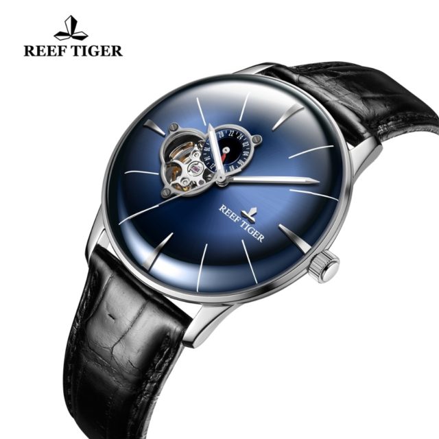Reef Tiger/RT Blue Automatic Watch Men Luxury Brand Casual Watches Leather Strap Tourbillon Watch 2019 Relogio Masculino RGA8239